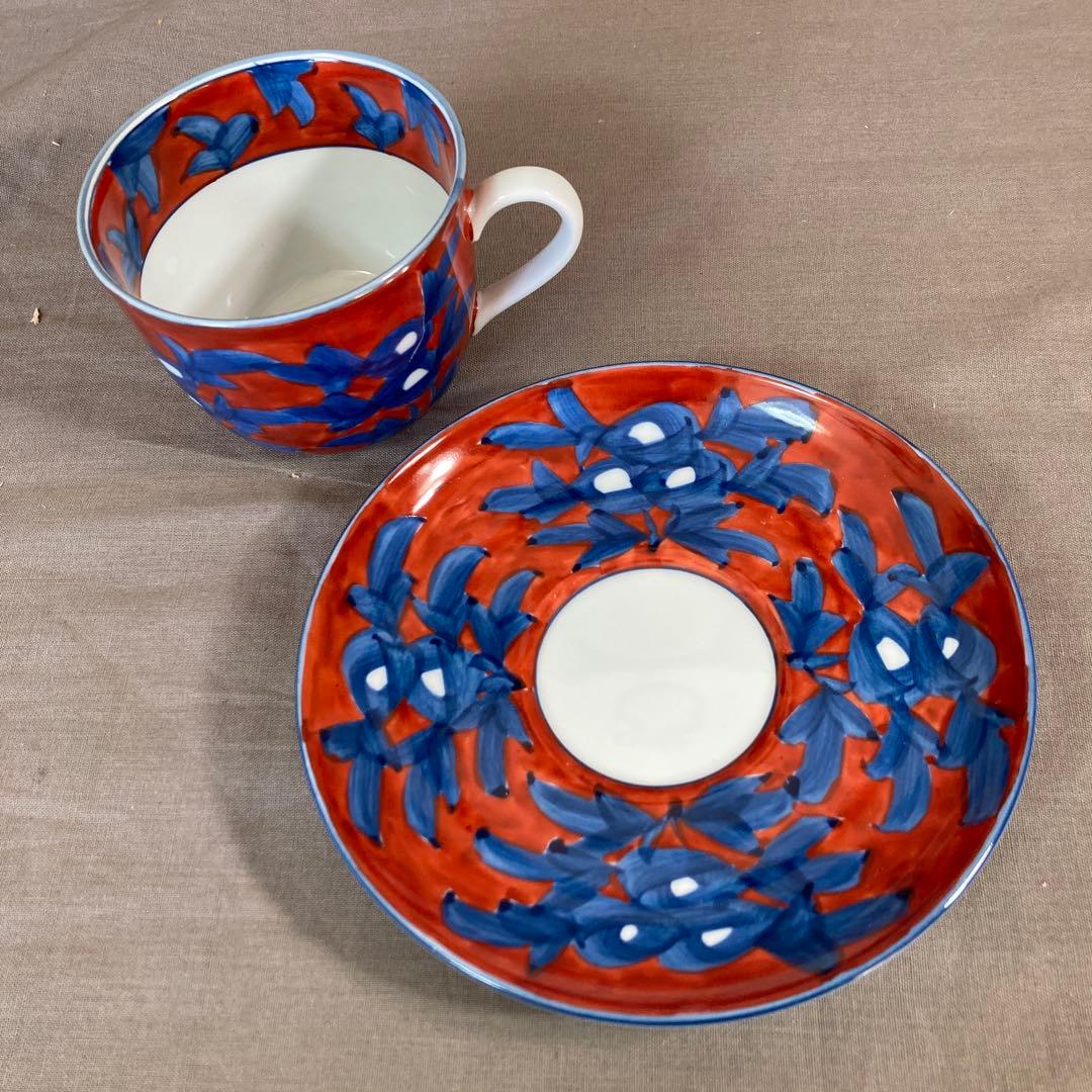 源右衛門】古伊万里の伝統 名窯 舘林源右衛門作 染錦赤濃牡丹絵 皿付