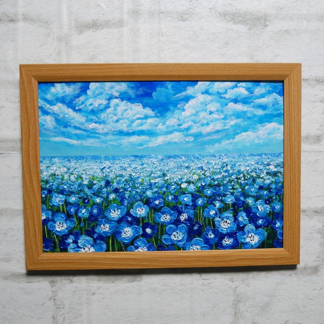 油絵 油彩 油彩画 絵画 絵【空と雲のネモフィラ】
