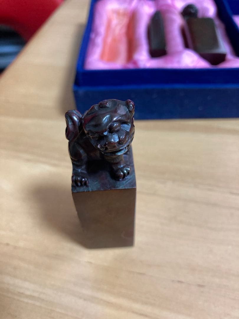 獅子彫刻の雅号印 印鑑3点セット 獅子ラオス石 古獣 清工