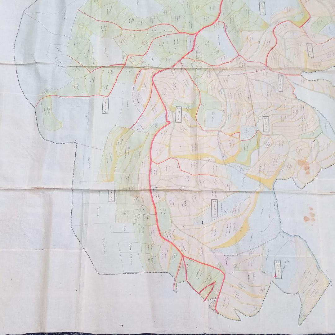 超特大 古地図 明治期 但馬國 七美郡 新屋村 全図 骨董 彩色