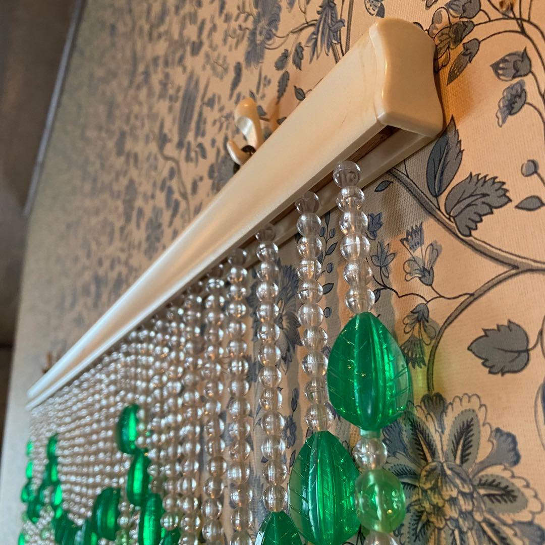昭和レトロ ビーズのれん グリーン 美品 レトロポップ 当時物 カーテン
