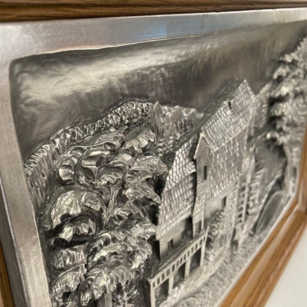 ドイツ 錫 金属 工芸品 彫刻 手作り 額装 レリーフ レトロ ヴィンテージ