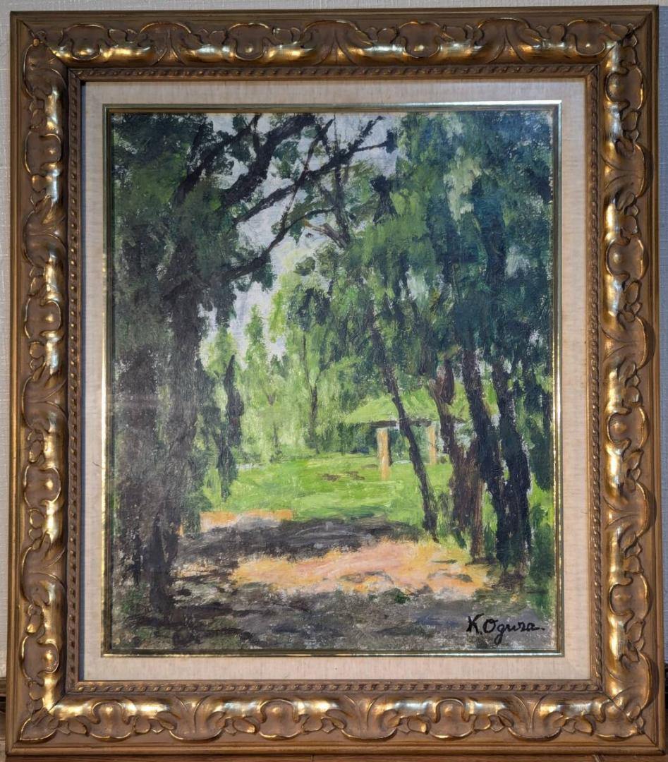 真作】絵画 油彩8号 水之公園 風景画 洋画 木々の静けさ 印象派