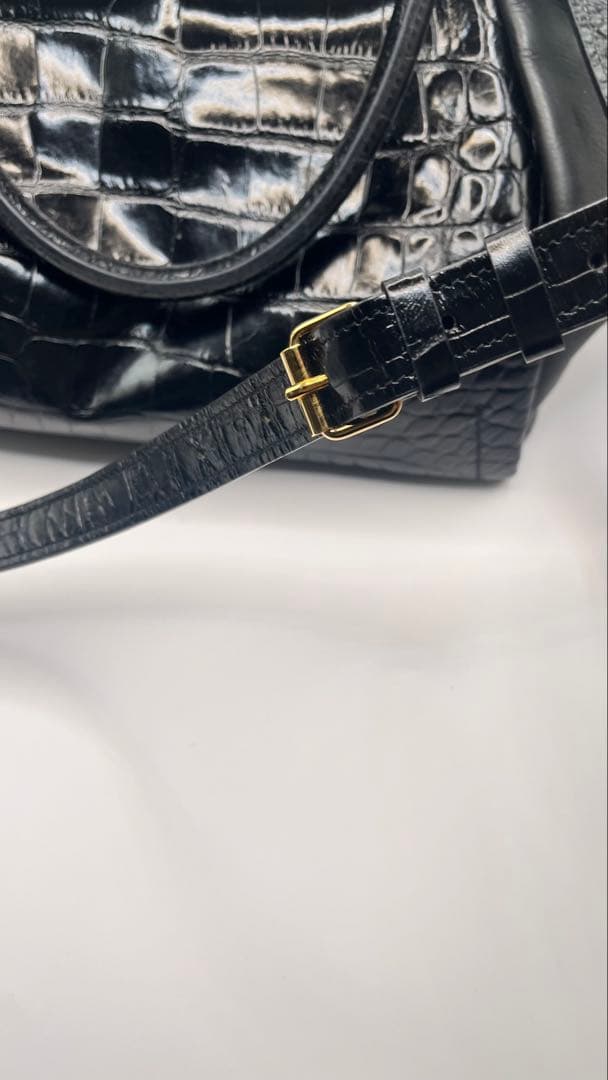 定価25万美品ランバンL 黒 クロコ押型ハンドバックショルダーバック　ブラック