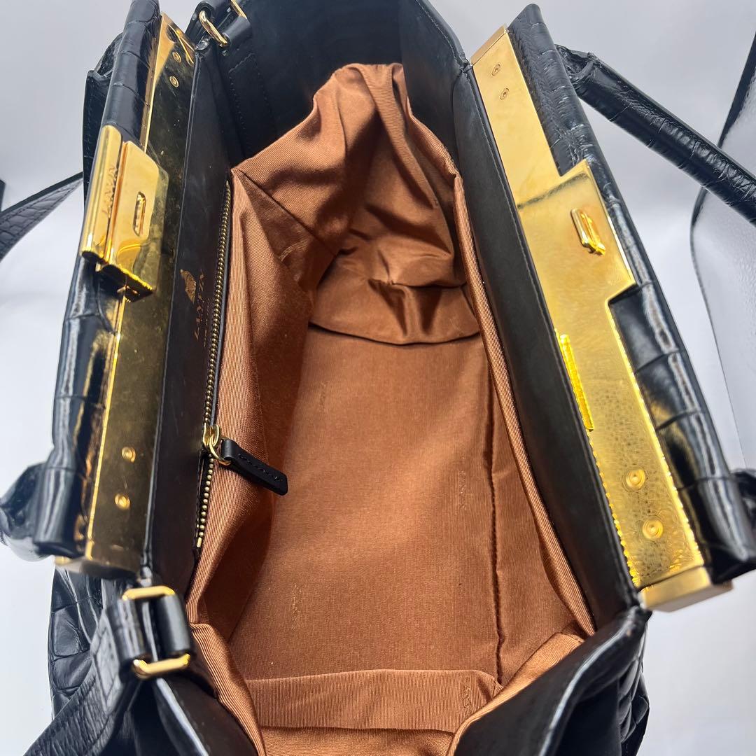 定価25万美品ランバンL 黒 クロコ押型ハンドバックショルダーバック　ブラック