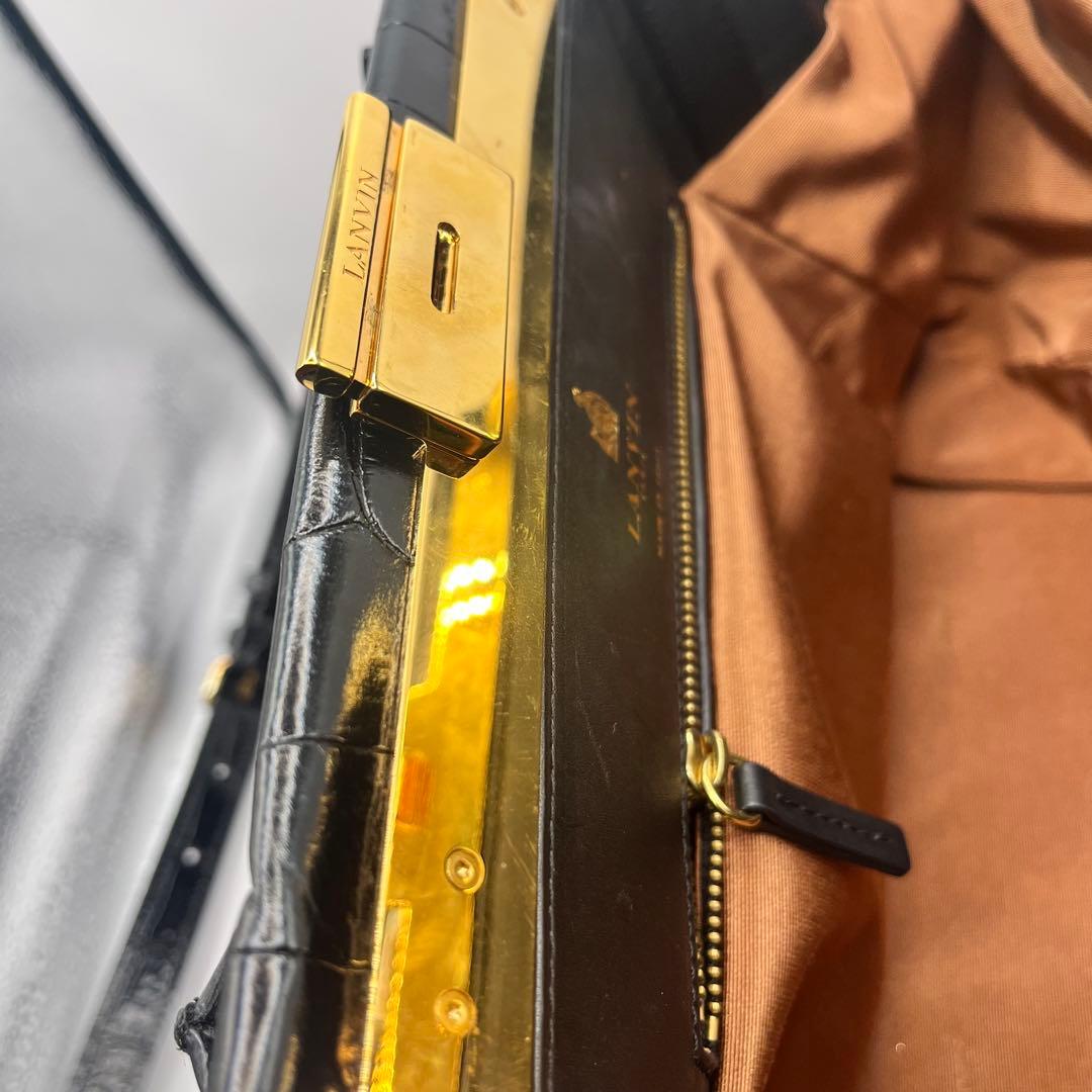 定価25万美品ランバンL 黒 クロコ押型ハンドバックショルダーバック　ブラック