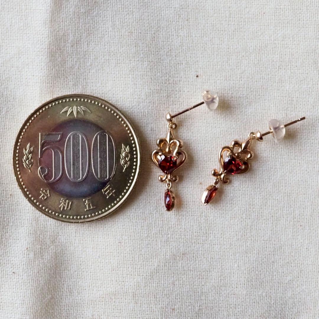 k18｜ガーネットピアス｜ハートシェイプ｜ハート型 レディース