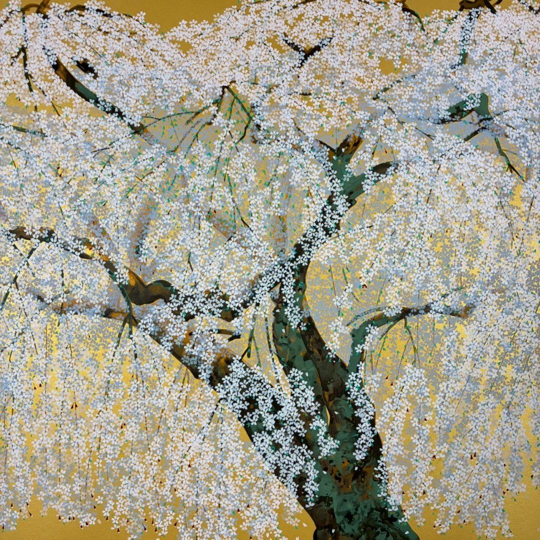 美品 中島千波「久遠寺の瀧桜」シルクスクリーン 大作 直筆サイン