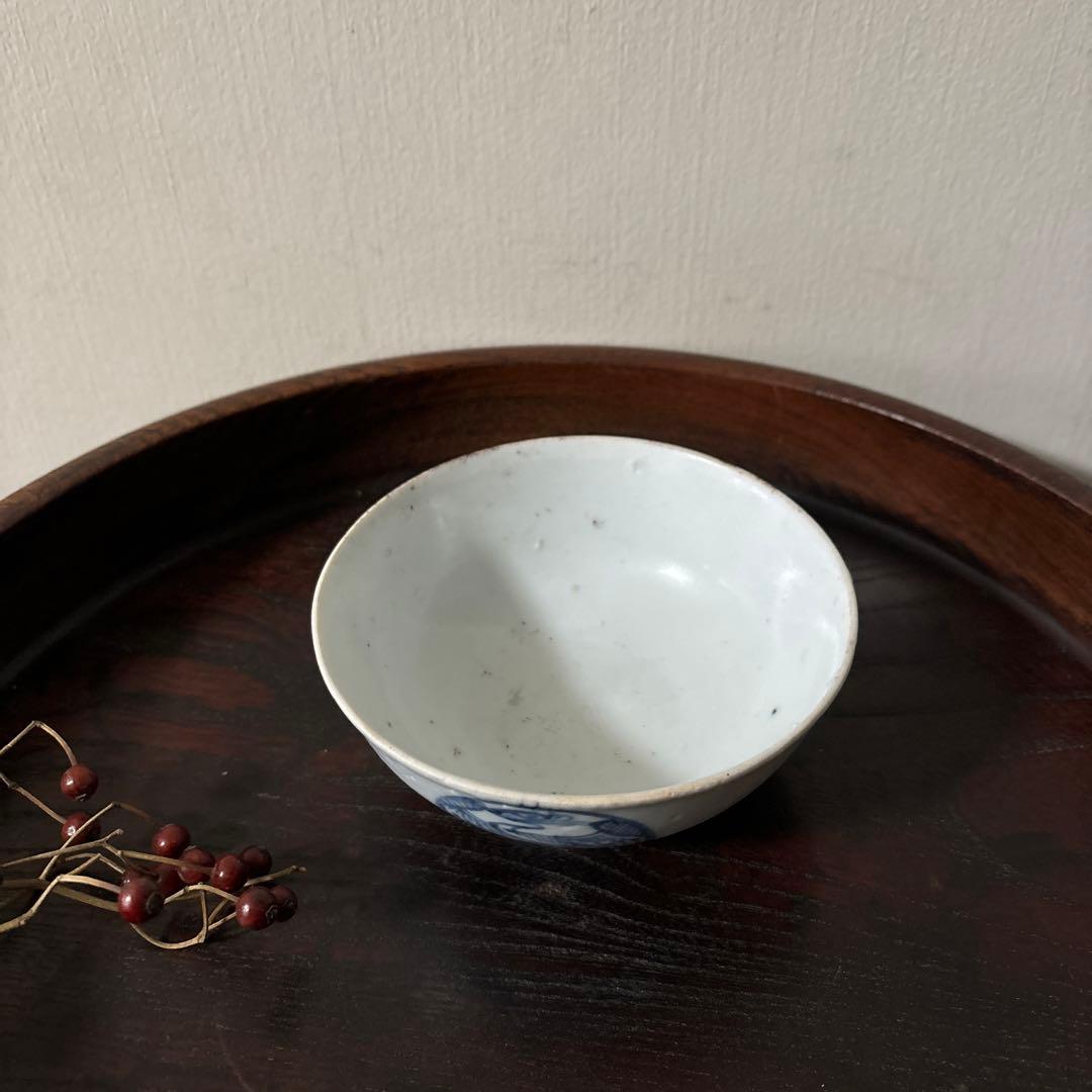 古伊万里丸文染付 茶碗1点 湯呑み くらわんか 江戸時代 白磁 検: