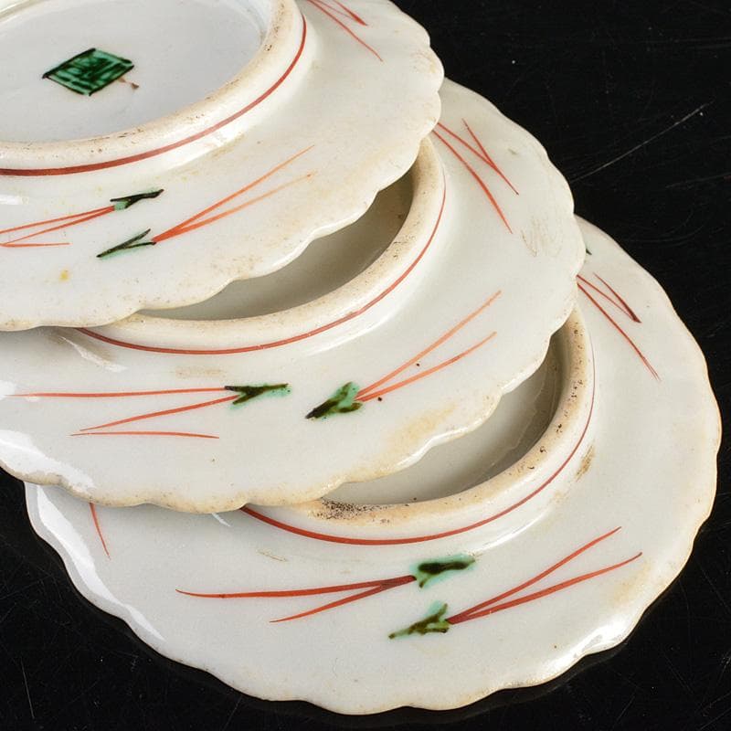 九谷焼 古九谷 角福銘 色絵花鳥文 輪花皿 手塩皿 小皿 五客