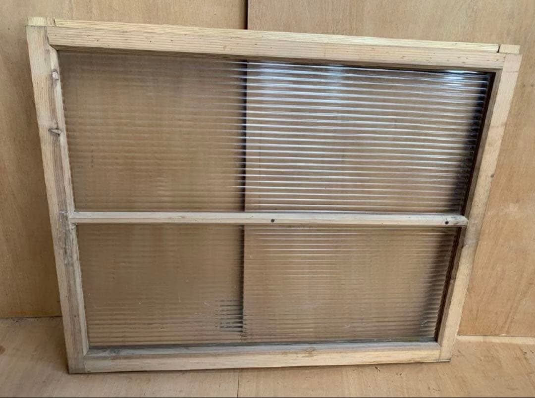 昭和レトロ 木枠窓モールガラス戸2分割 2枚組 古家具建具