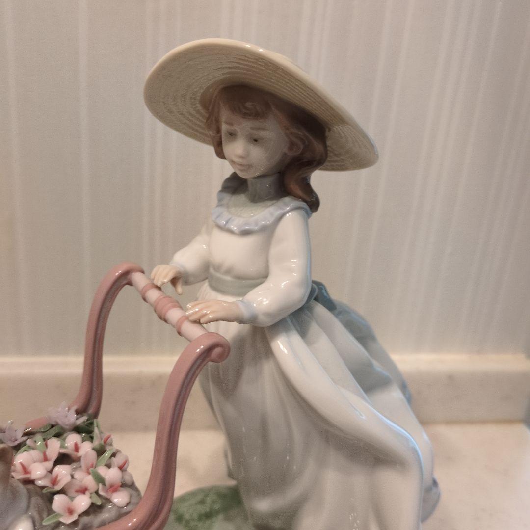 希少】Lladroリヤドロ女性猫花花籠麦わら帽子