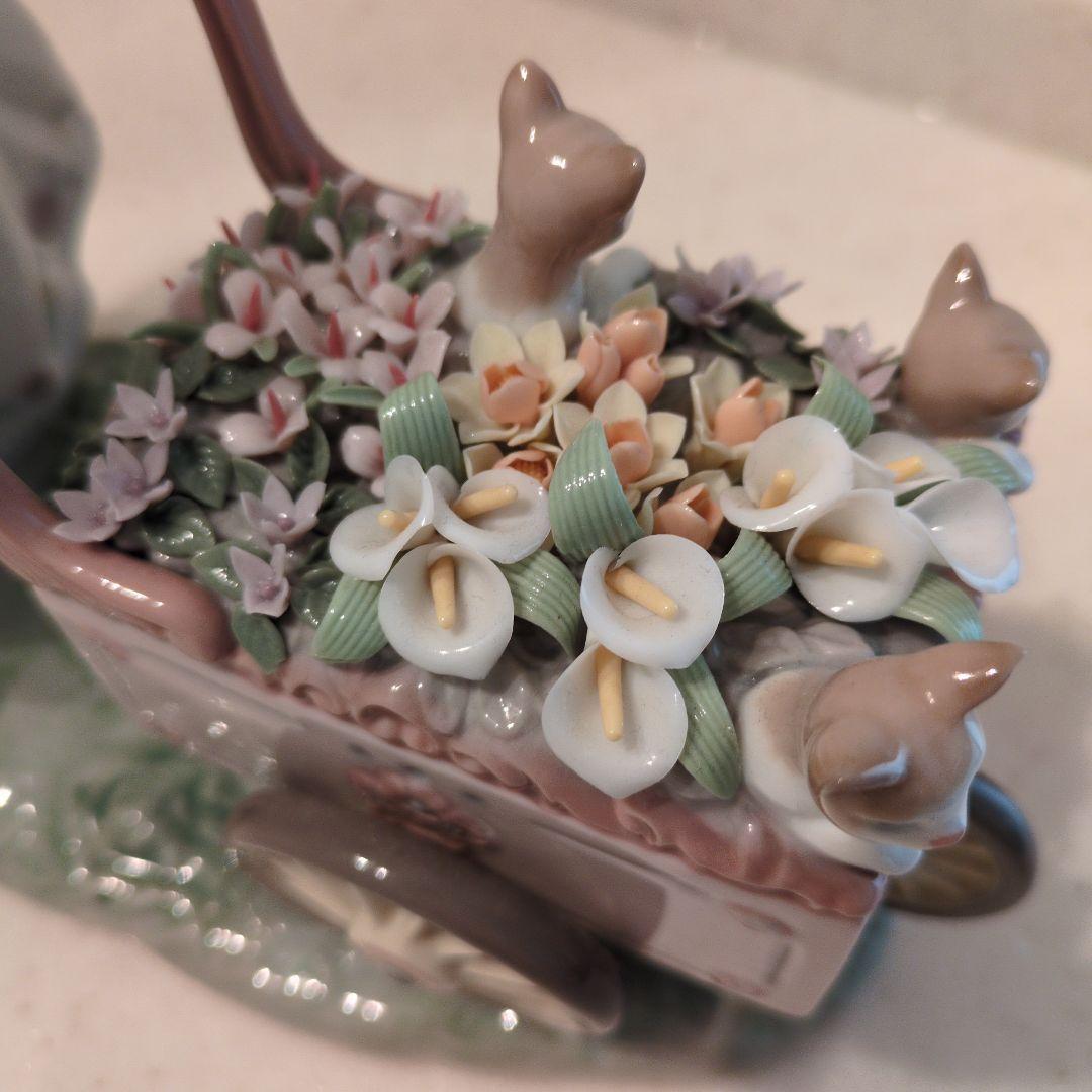 希少】Lladroリヤドロ女性猫花花籠麦わら帽子