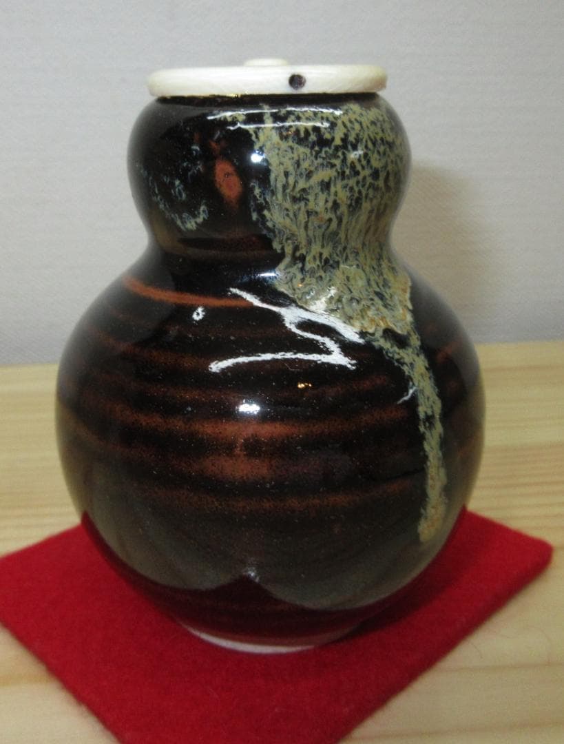 送料込【逢絢亭・新品】茶道具 茶入 京焼 中興名物 春慶瓢箪 仕覆