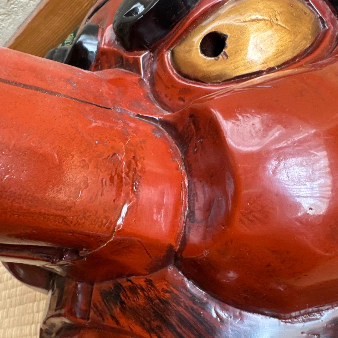 超大型 天狗お面 木彫 アンティーク 壁掛 工芸品 魔除け 縁起物 骨董 守神