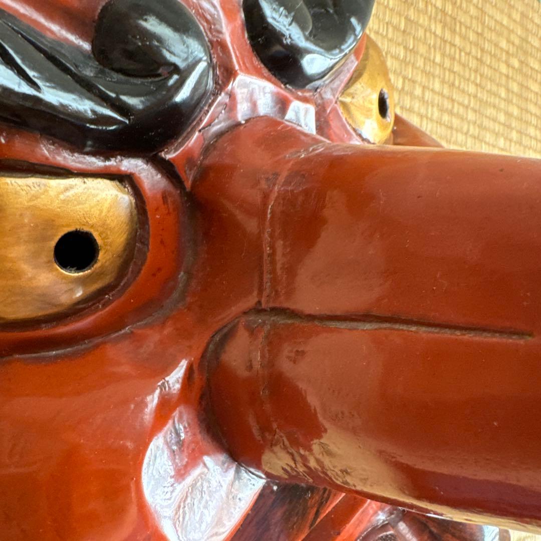 超大型 天狗お面 木彫 アンティーク 壁掛 工芸品 魔除け 縁起物 骨董 守神