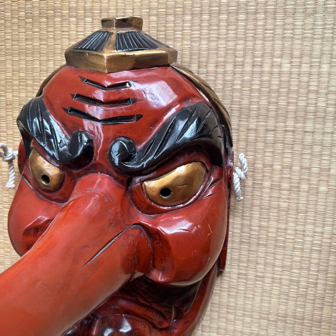 超大型 天狗お面 木彫 アンティーク 壁掛 工芸品 魔除け 縁起物 骨董 守神