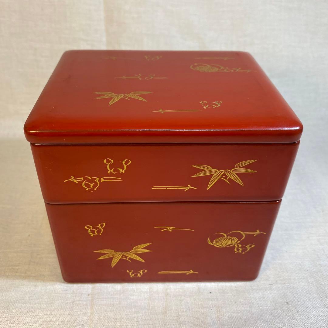 輪島塗　弁当箱　重箱　漆器　木製　外箱付　昭和初期　1客⑧