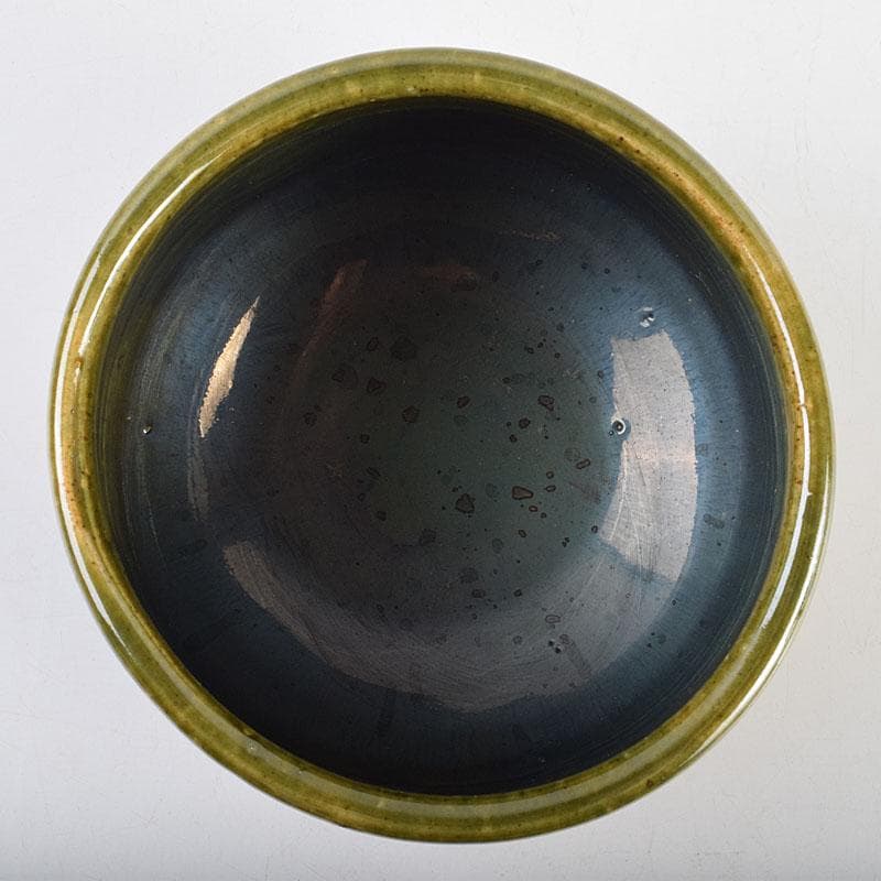 北大路魯山人作 織部焼 青織部 茶碗 黒田陶々庵極め箱 M R9447