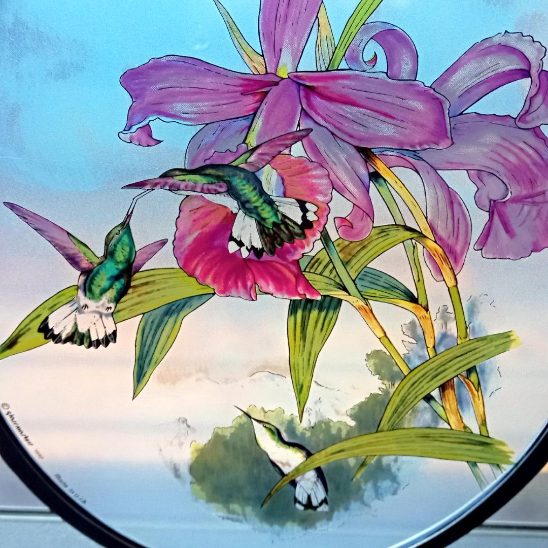 大判ステンドグラス Hummingbird ハミングバードと蘭グラスマスターズ社
