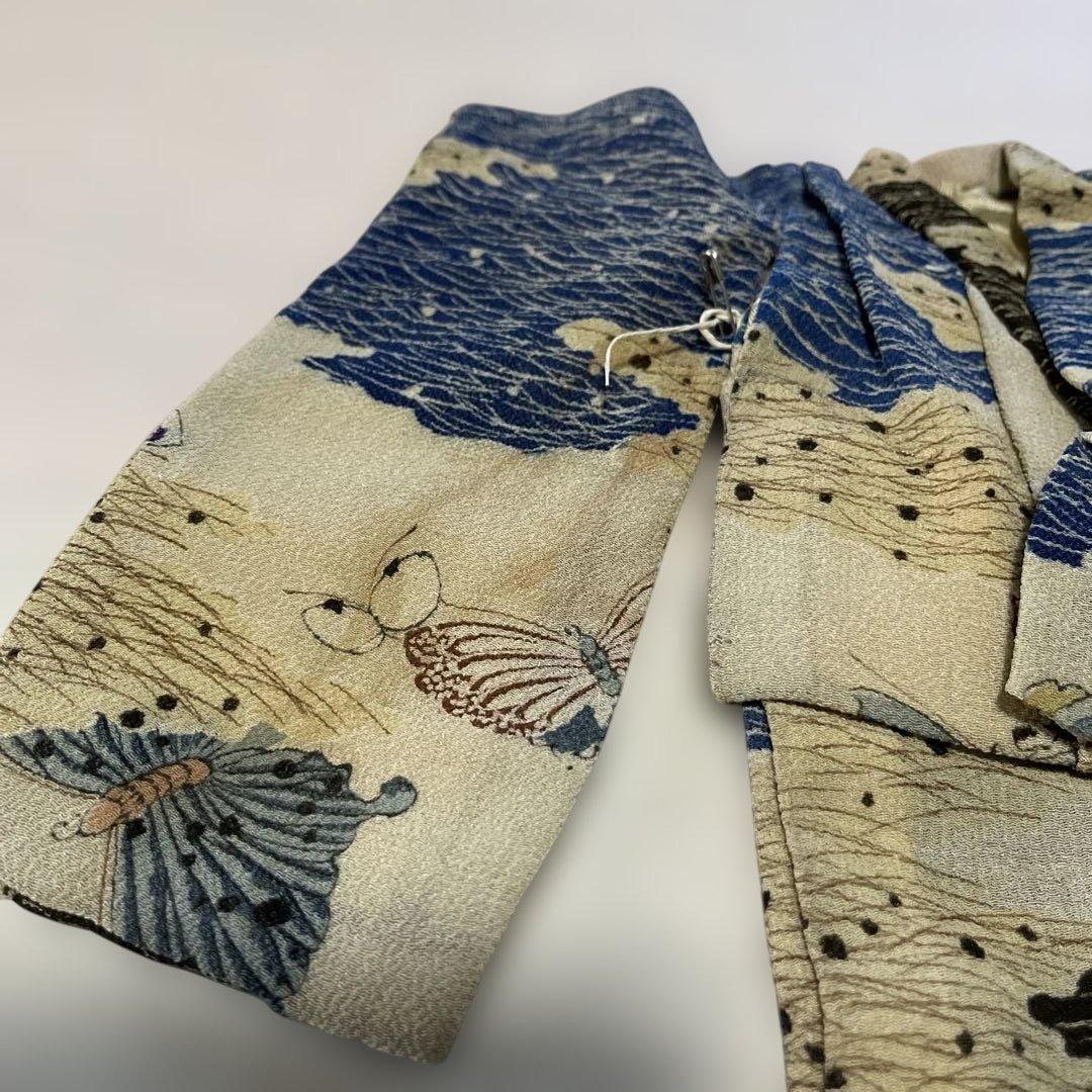 古布 江戸縮緬 人形の着物 六号 102702 青い蝶々