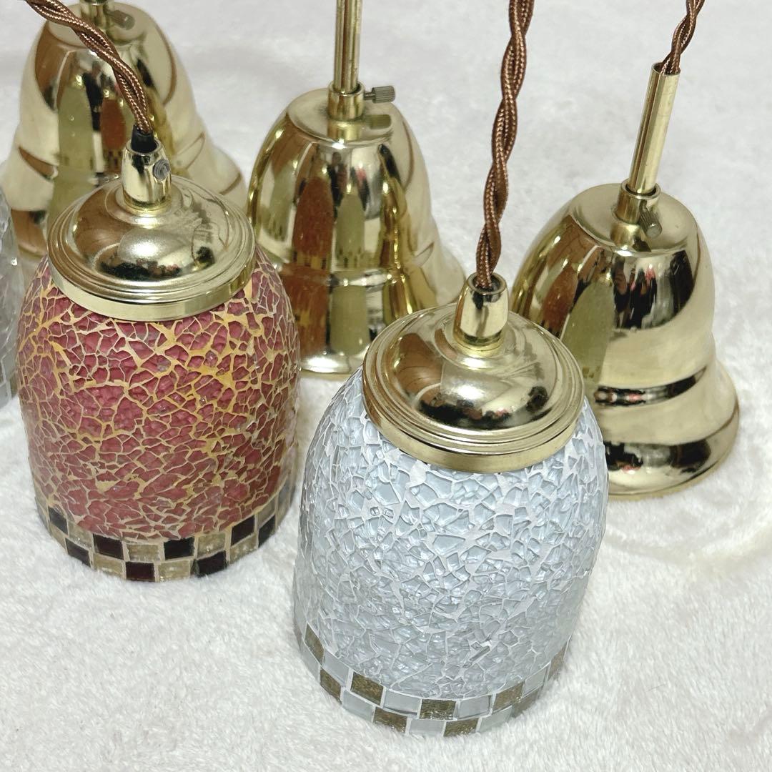 ガラスモザイク　ペンダント照明　レトロ　アンティーク　照明　LED 3個セット