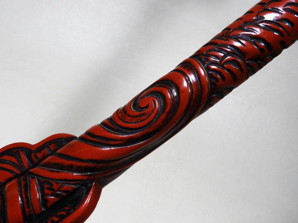 ●深彫 堆朱 太刀掛 刀立て 刀掛け 御愛刀守護 仙台堆朱 渦龍 太刀掛 一振掛