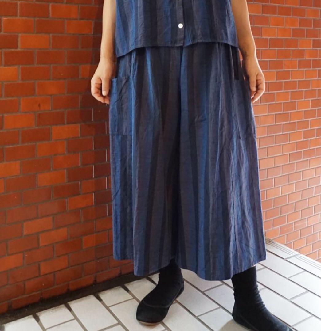 ꕤ新品ꕤヤンマ産業　YAMMA 会津木綿キュロット　ロングロング丈②黒かつお縞