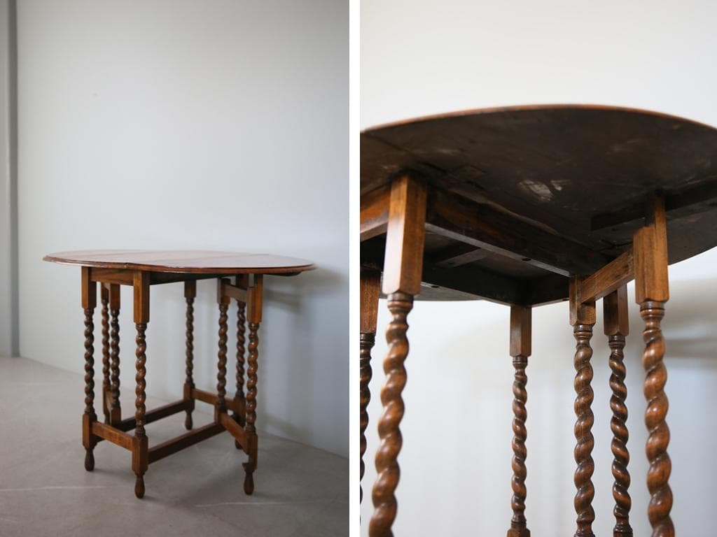 英国アンティーク木製ゲートレッグテーブル/ダイニング机バタフライ(91-121)