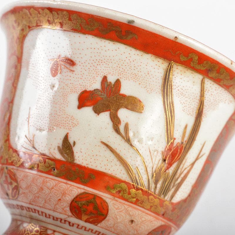 九谷焼　大日本九谷　北秀製　赤絵金彩　煎茶碗　五客　時代箱付　D　R5715