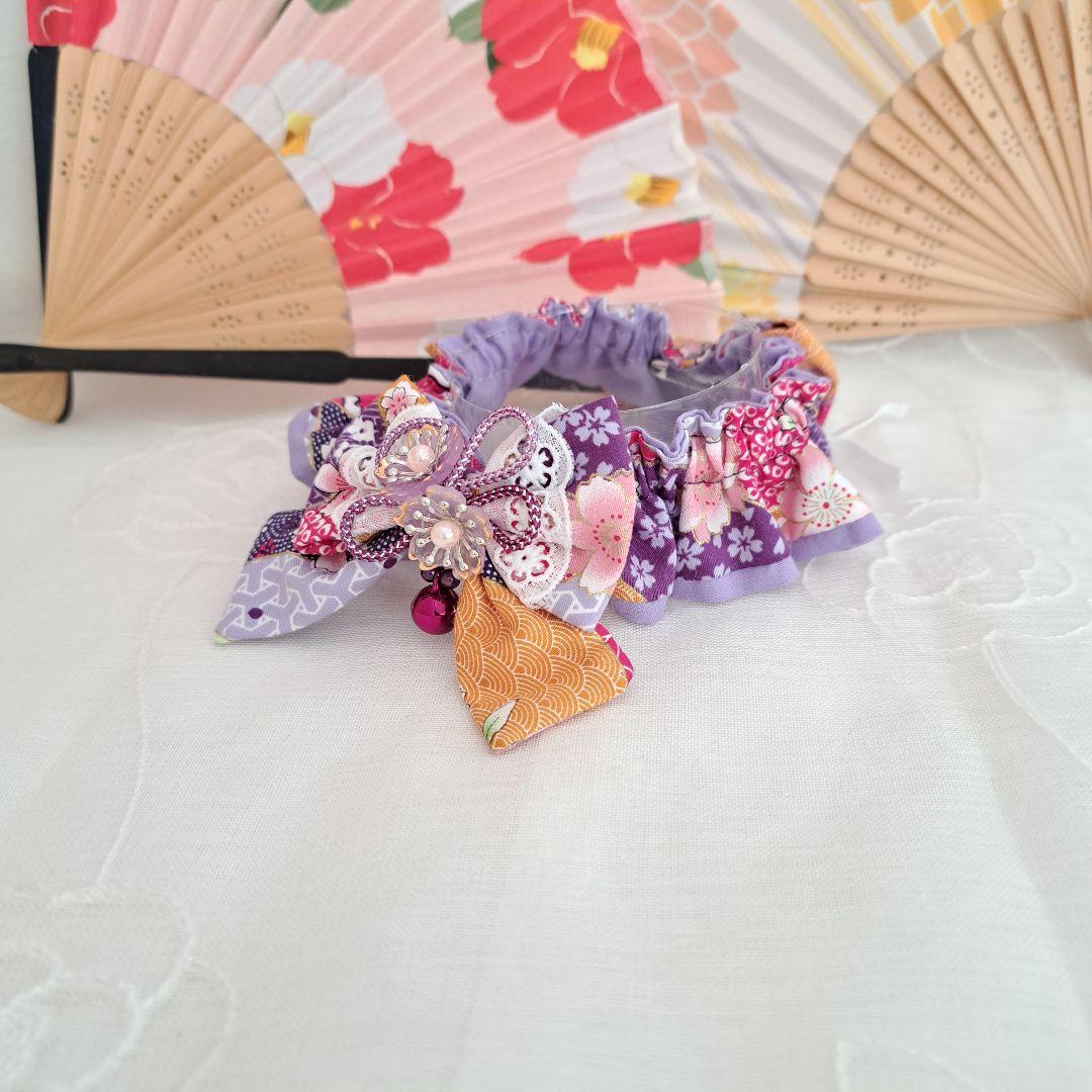 和風短毛シュシュ、わんちゃん猫ちゃん用 短毛シュシュ、和風妻み細工(