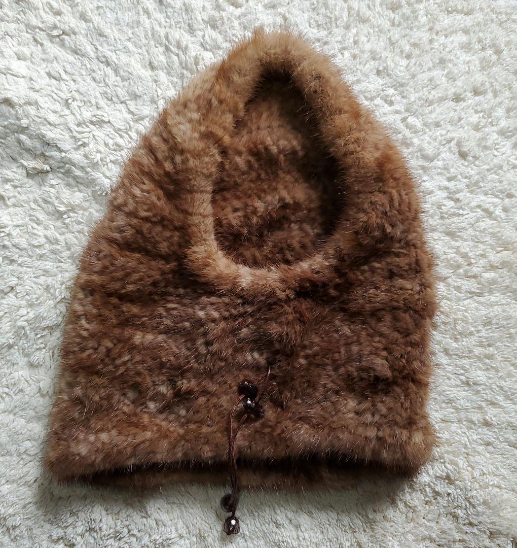 サンフラワー ミンクファー ネックウォーマー スヌード ブラウン