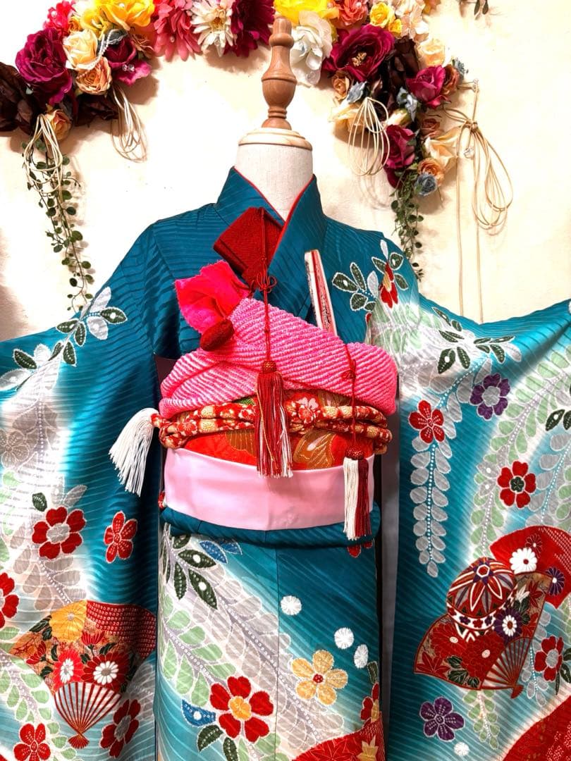 七五三七歳‼正絹豪華辻ヶ花風絢爛❤️手毬扇金彩金箔絞り煌びやか際立つ完全フルセット