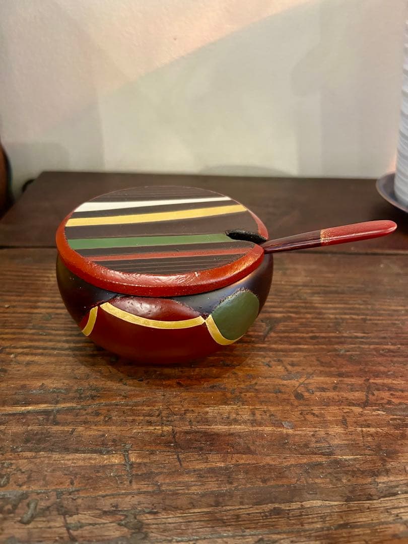 [新品未使用品] 漆器 椀 さじスプーン付き 多彩なストライプ