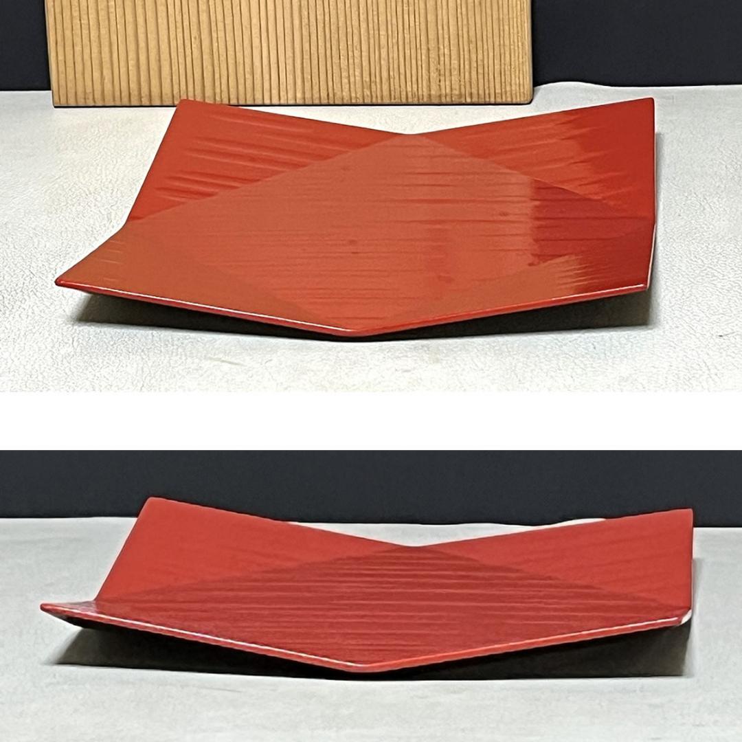 鈴木表朔 朱一閑塗 干菓子盆 共箱 一閑塗 菓子盆 茶道具 【k3644