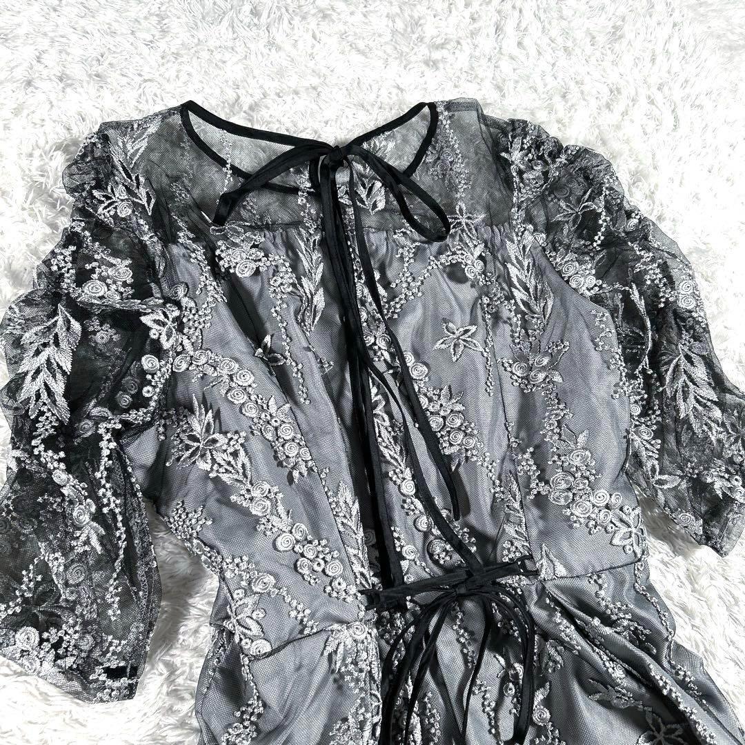 【大きいサイズ LL】　haremode　刺繍レース バックリボンドレス　黒