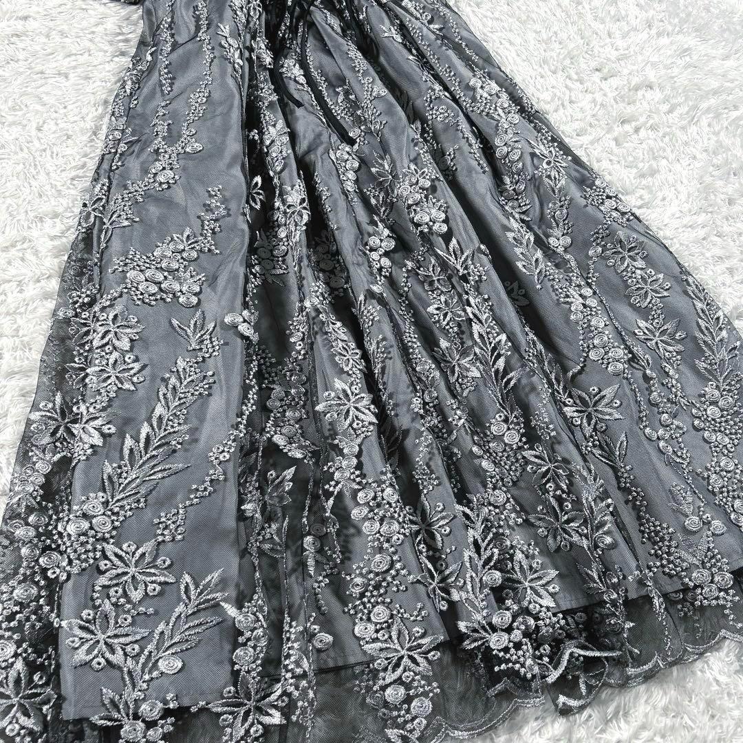 【大きいサイズ LL】　haremode　刺繍レース バックリボンドレス　黒