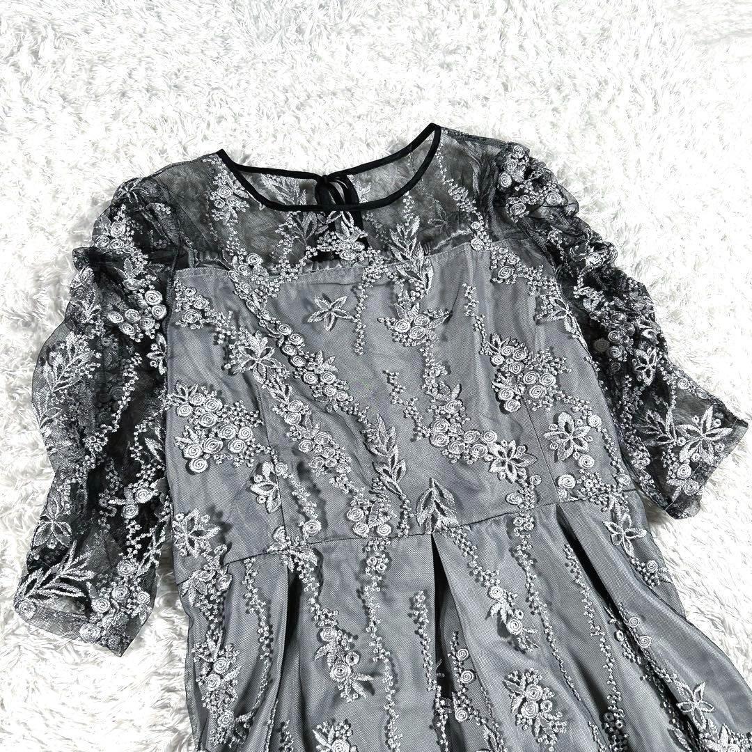 【大きいサイズ LL】　haremode　刺繍レース バックリボンドレス　黒