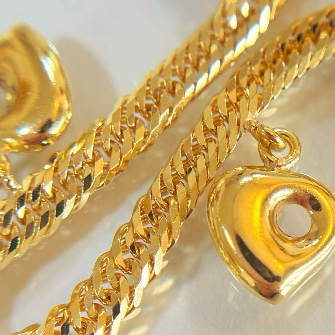 K18 YG 喜平 8面 トリプル ハートチャーム付き ブレスレット 18金