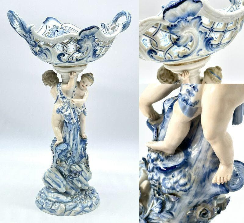 時代 マイセン ブルーオニオン 磁器 2段コンポート 飾り インテリア