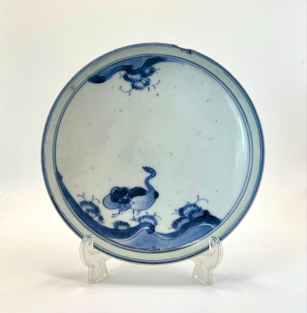 古伊万里　古染付　雁の図皿　染付　アンティーク　古道具　食器