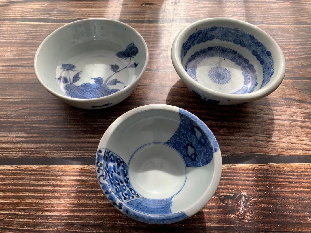 ✨SALE✨染付中鉢３種　幕末～明治期　レトロ　アンティーク　時代骨董