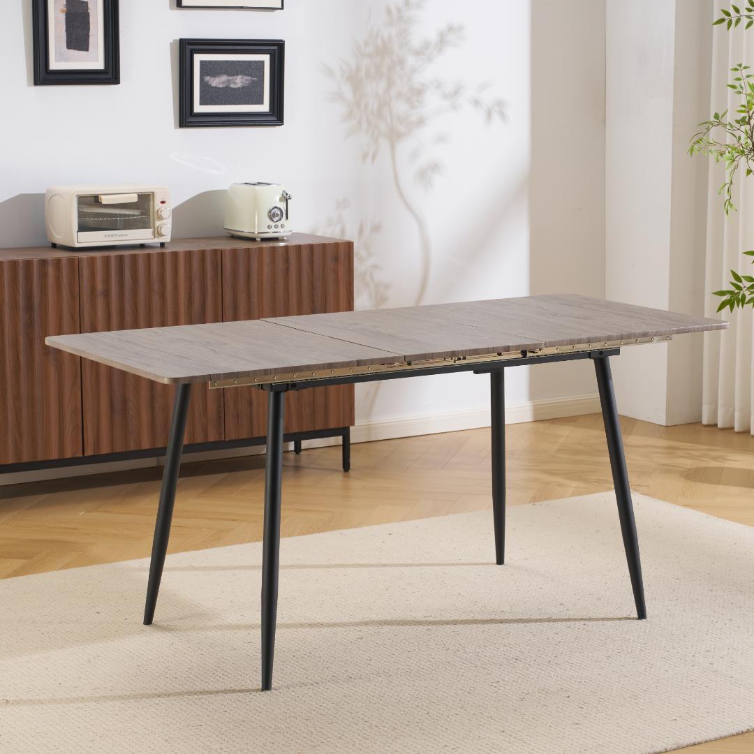 【テーブル単品+4脚セット】 伸縮可能 ダイニングテーブル 木目調 組立簡単