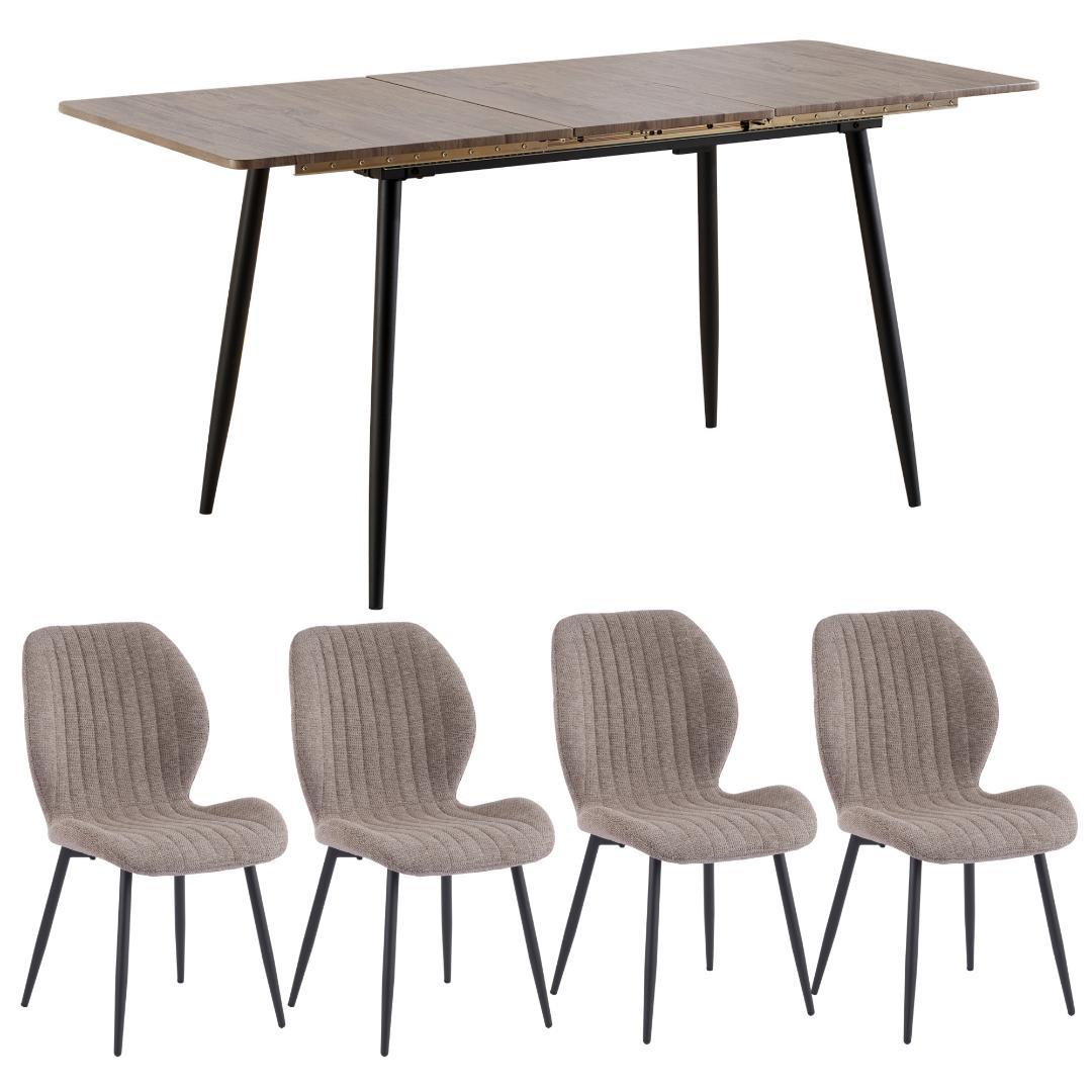 【テーブル単品+4脚セット】 伸縮可能 ダイニングテーブル 木目調 組立簡単