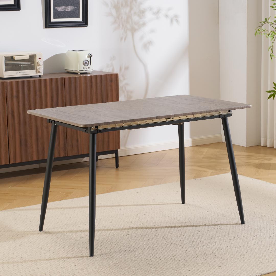 【テーブル単品+4脚セット】 伸縮可能 ダイニングテーブル 木目調 組立簡単