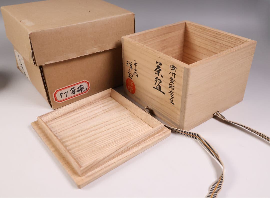 茶道具 平安 手塚祥堂(手塚央) 染付黄彩竜文 茶碗 共箱