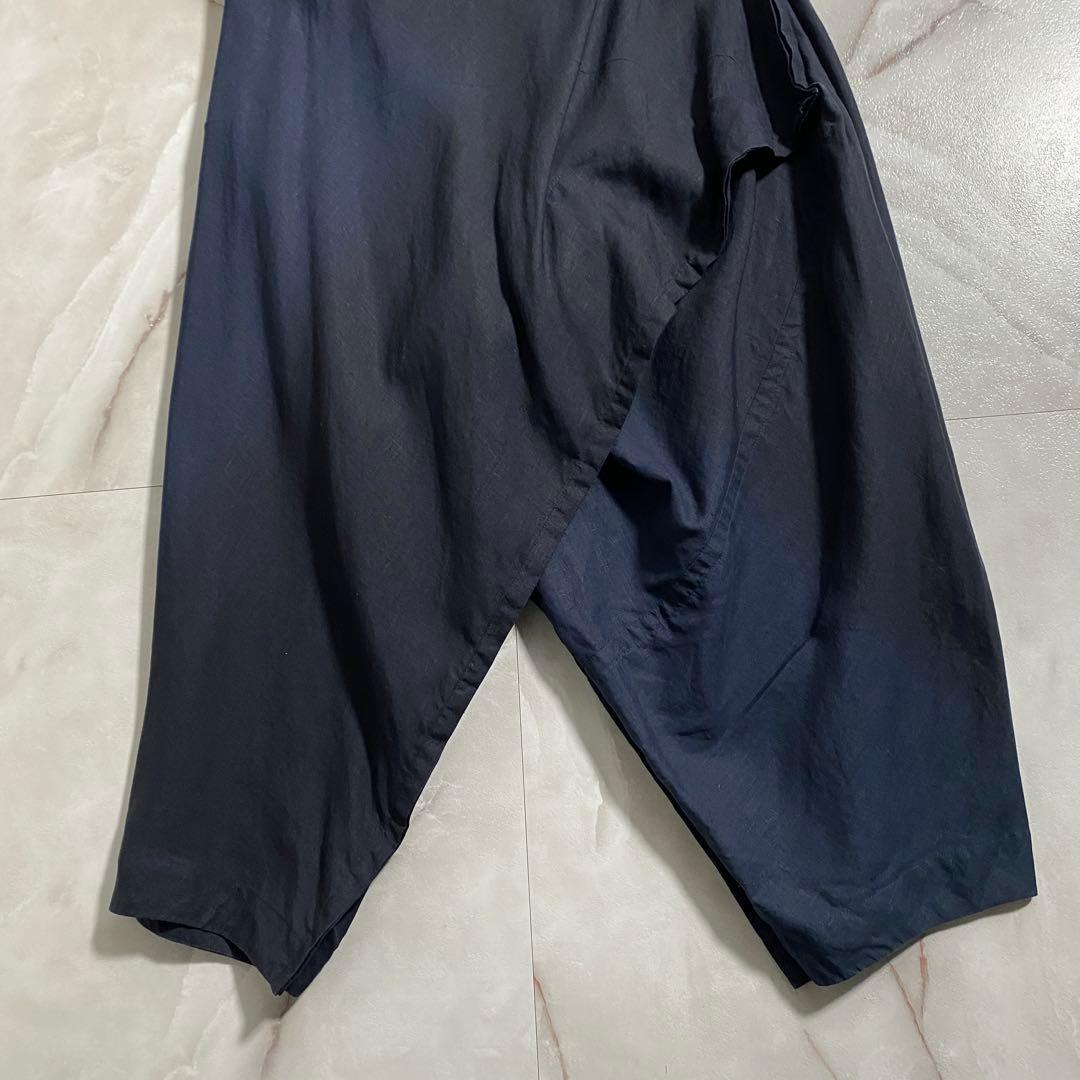A15315 美品 イッセイミヤケ　変形リネンラップサルエルパンツ　紺3