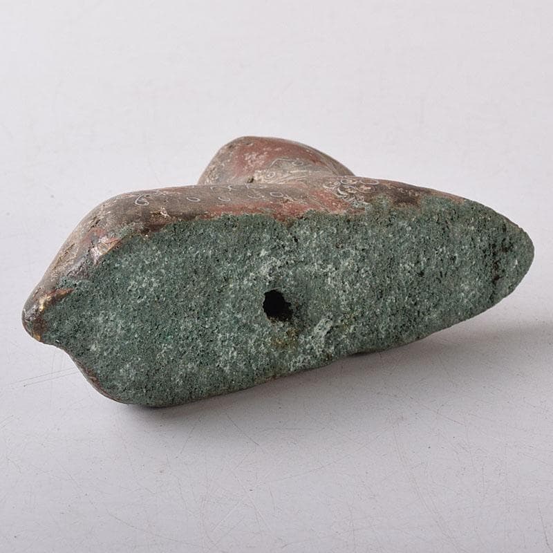 中国 天然石彫刻 銀象嵌彩色 神獣 紙鎮 置物 C R8592