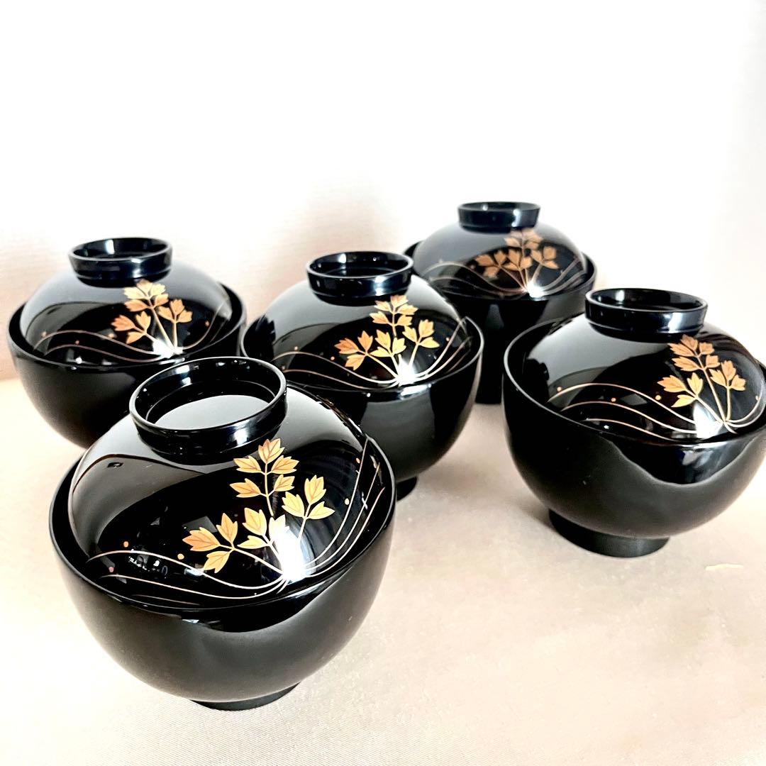 【最終値下げ】★新品未使用 超美品★ 輪島塗　芹金彩蒔絵黒塗椀　廣井作 蓋付き椀