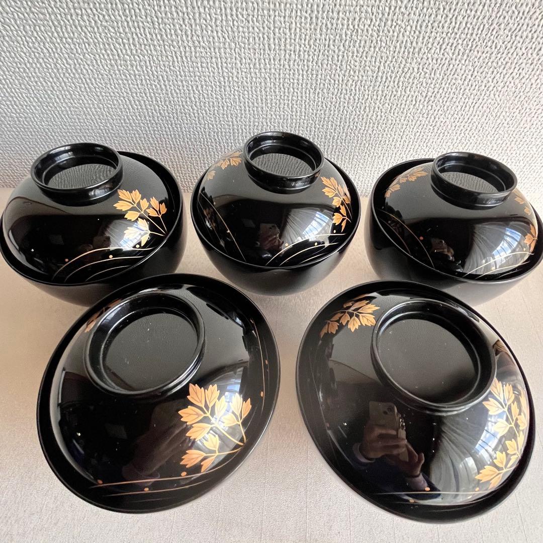 【最終値下げ】★新品未使用 超美品★ 輪島塗　芹金彩蒔絵黒塗椀　廣井作 蓋付き椀